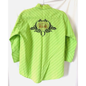 Dos de Oro Mens Size M Cowboy Western Shirt Bright Green Embroidery Front & Back